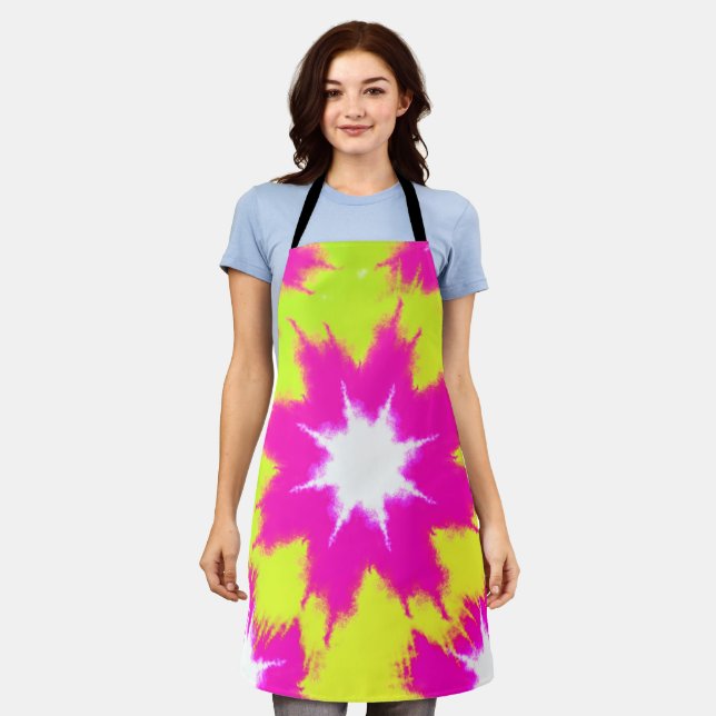 Modern Dazzle Rose Green Yellow Tie Dye Apron (Worn)