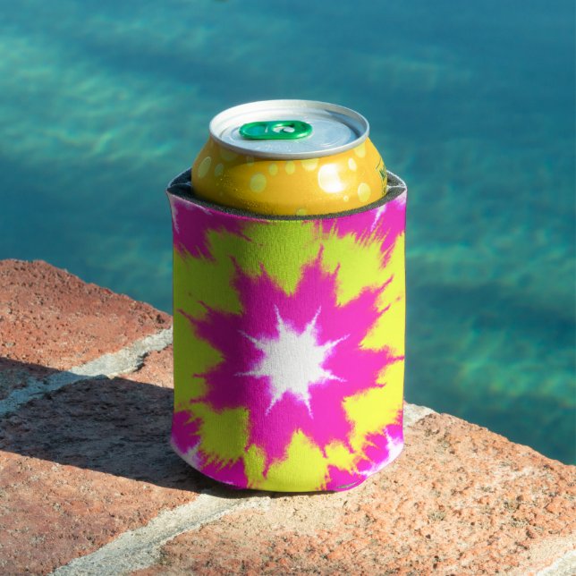 Modern Dazzle Rose Green Yellow Tie Dye Can Cooler (In Situ Pool)