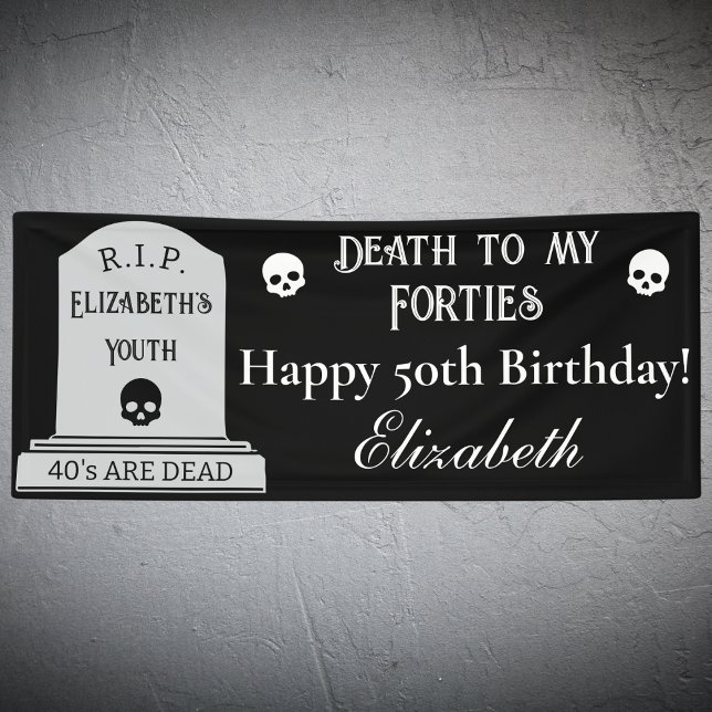 Modern Death to My 40s Black 50th Birthday Party Banner (Creator Uploaded)