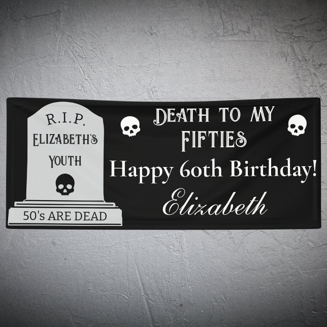 Modern Death to My 50s Black 60th Birthday Party Banner (Creator Uploaded)