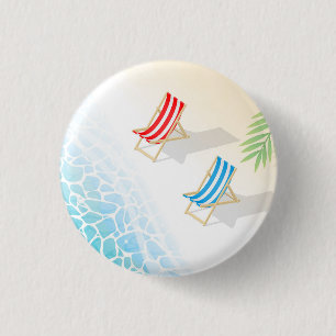 Modern Deckchairs at Seaside Art 3 Cm Round Badge