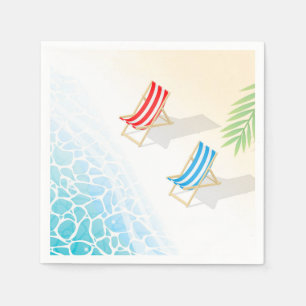 Modern Deckchairs at Seaside Art Napkin