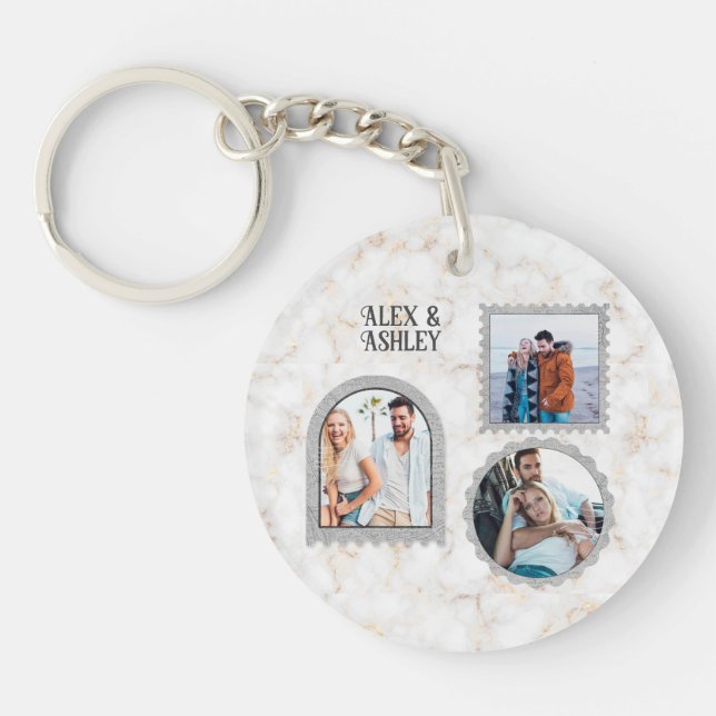 Modern Deco Art Custom Photo Name Design Key Ring (Front)
