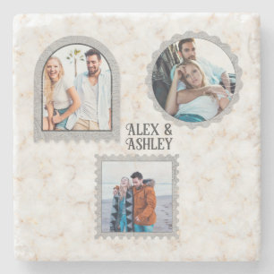 Modern Deco Art Custom Photo Name Design Stone Coaster