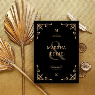 Modern Deco   Black and Gold Photo Back Wedding Save The Date