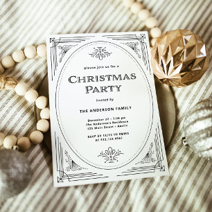 Modern Deco   Black and White Christmas Party Invitation