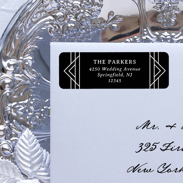 Modern Deco | Black Classic Geometric Return Address Label (Creator Uploaded)