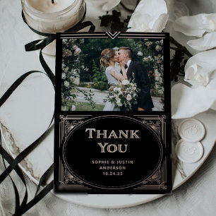 Modern Deco Black   Thank You Card Rose Gold Foil