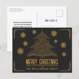 Modern Deco Christmas Tree Snowflakes Orange Black Holiday Postcard