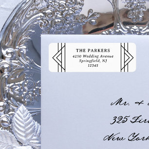 Modern Deco Classic Geometric Black and White Return Address Label