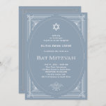 Modern Deco | Dusty Blue and White Bat Mitzvah Invitation<br><div class="desc">These elegant Bat Mitzvah invitations feature a modern spin on classic art deco. An ornate,  white geometric frame and Star of David decorate a light,  dusty blue background for a lovely vintage look.</div>