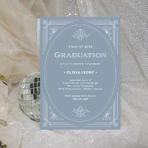 Modern Deco   Dusty Blue and White Graduation Invitation