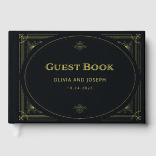 Modern Deco   Elegant Black and Gold Foil Wedding Guest Book