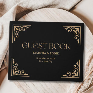 Modern Deco Elegant Black and Gold Wedding Guest Book