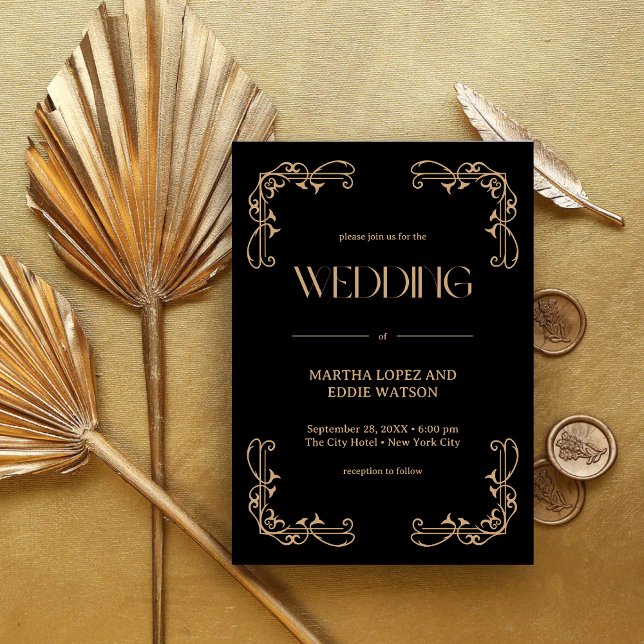 Modern Deco | Elegant Black and Gold Wedding Invitation (Elegant black and gold wedding invitation gives a luxe, personalized touch to your special day)