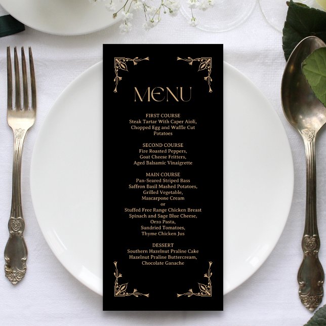 Modern Deco | Elegant Black and Gold Wedding Menu (Elegant black and gold wedding menu adds refined style while guiding guests through your meal)