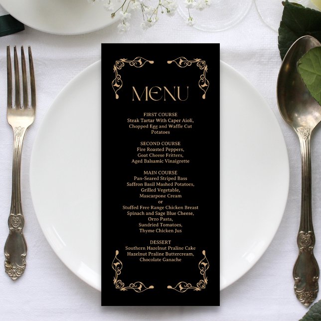 Modern Deco | Elegant Black and Gold Wedding Menu (Creator Uploaded)