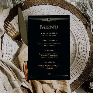 Modern Deco Elegant Black and Gold Wedding Menu