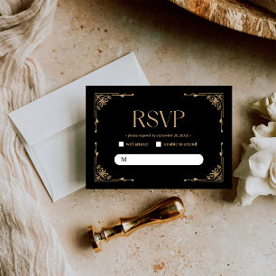 Modern Deco   Elegant Black and Gold Wedding RSVP Card