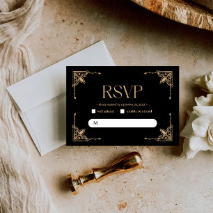 Modern Deco   Elegant Black and Gold Wedding RSVP Card