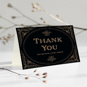 Modern Deco   Elegant Black and Gold Wedding Thank You Card
