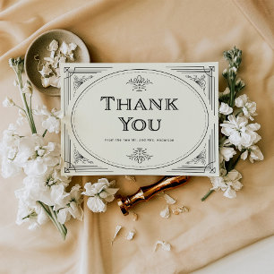 Modern Deco   Elegant Black and Ivory Wedding Thank You Card