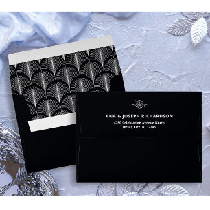 Modern Deco   Elegant Black and White Wedding Envelope