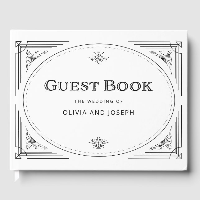 Modern Deco | Elegant Black and White Wedding Guest Book (Front)