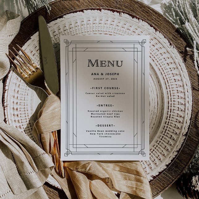 Modern Deco | Elegant Black and White Wedding Menu (Creator Uploaded)