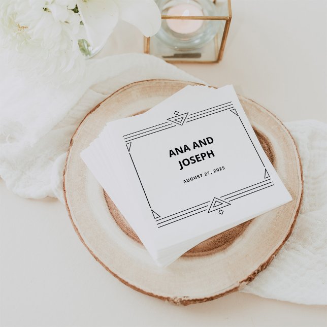 Modern Deco | Elegant Black and White Wedding Napkin (Elegant, art deco style wedding napkins in black and white)