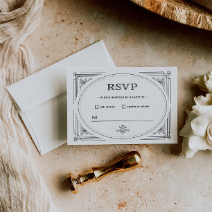 Modern Deco   Elegant Black and White Wedding RSVP Card
