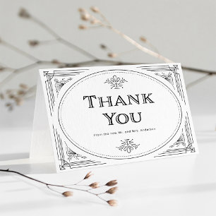 Modern Deco   Elegant Black and White Wedding Thank You Card