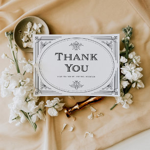Modern Deco   Elegant Black and White Wedding Thank You Card