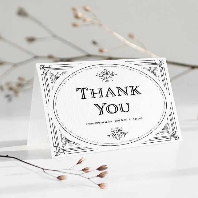 Modern Deco | Elegant Black and White Wedding Thank You Card (Creator Uploaded)
