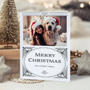 Modern Deco   Elegant Black and White with Photo Holiday Card
