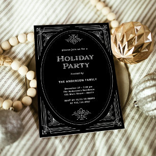 Modern Deco Elegant Black Holiday Party Invitation