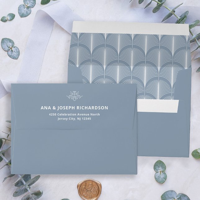 Modern Deco | Elegant Dusty Blue and White Wedding Envelope (Creator Uploaded)