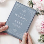 Modern Deco | Elegant Dusty Blue and White Wedding Invitation<br><div class="desc">These glamourous wedding invitations feature a modern spin on classic art deco. An ornate,  white geometric frame and ornamentation decorate an elegant dusty blue background for a dramatic,  vintage wedding look.</div>