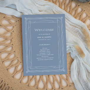 Modern Deco   Elegant Dusty Blue and White Wedding Program