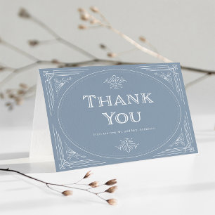 Modern Deco   Elegant Dusty Blue and White Wedding Thank You Card