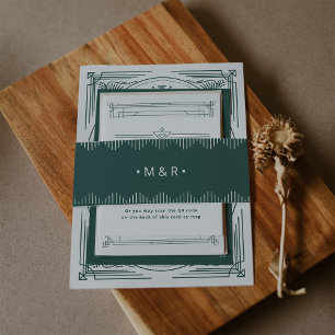 Modern Deco Elegant Festive Green with Monograms Invitation Belly Band