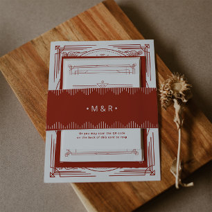 Modern Deco Elegant Festive Red with Monograms Invitation Belly Band