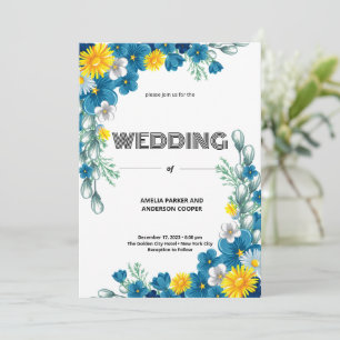 Modern Deco Elegant Floral and White Wedding Invitation
