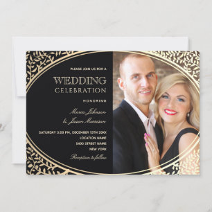 Modern Deco Elegant Gold and Black Wedding Invitat Invitation