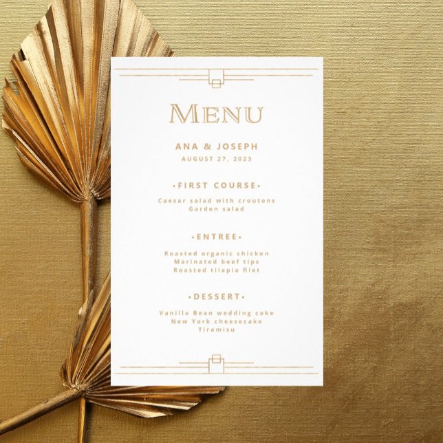 Modern Deco | Elegant Gold and White Wedding Menu (Creator Uploaded)