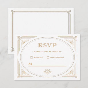 Modern Deco Elegant Gold and White Wedding RSVP Card