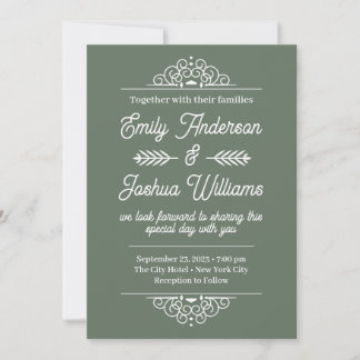 Modern Deco | Elegant green and White Wedding Invitation