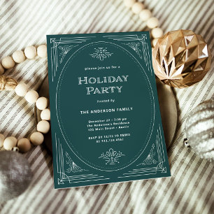 Modern Deco   Elegant Green Holiday Party Invitation