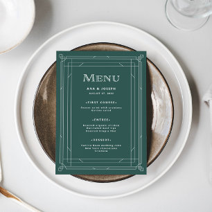 Modern Deco   Elegant Holiday Green Wedding Menu