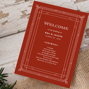 Modern Deco   Elegant Holiday Red Wedding Program